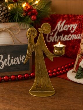 Vintage Angel Brass‎ Candle Holder Christmas Holiday Home Decor Gift